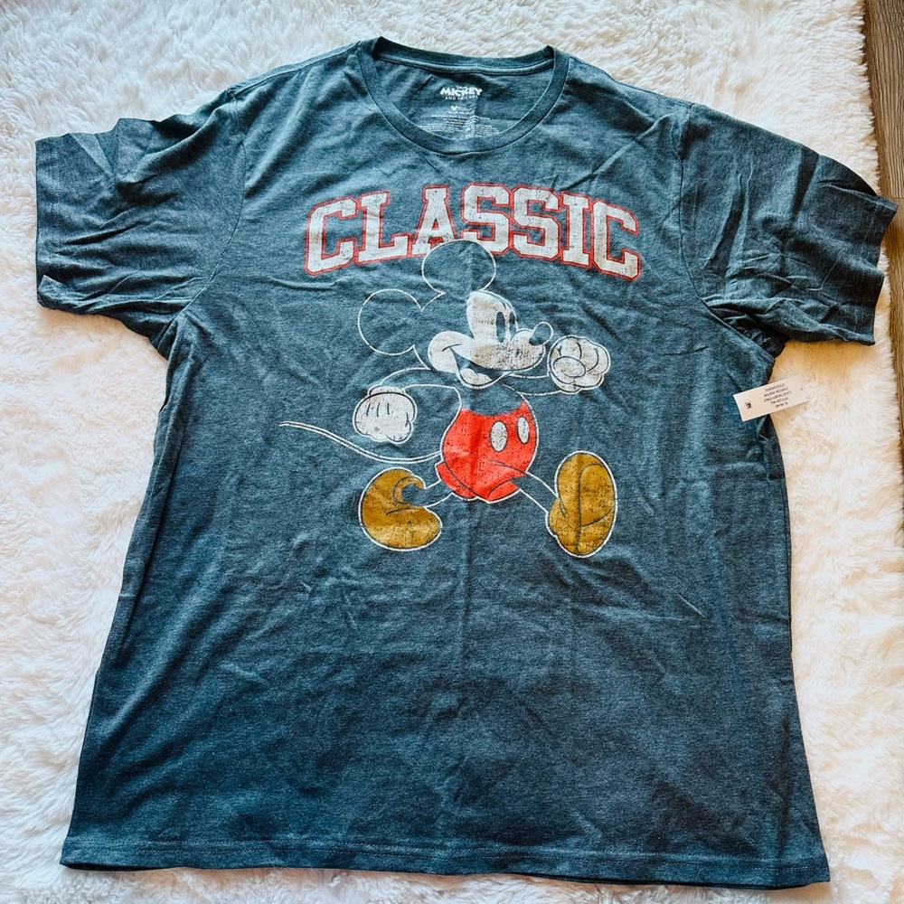 Disney Gray Classic Mickey Graphic Tee with Red and Yellow Accents